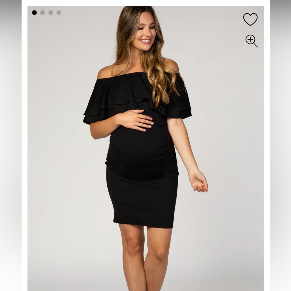 Black Off Shoulder Ruched Maternity Dress